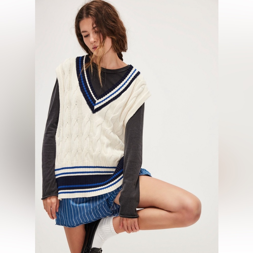 NWOT Free People Coastal Prep Poncho Vest OS